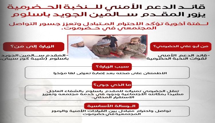 قائد الدعم الأمني بالنخبة الحضرمية يزور المقدم باسلوم ويؤكد أن المهام تمتد إلى دعم المجتمع