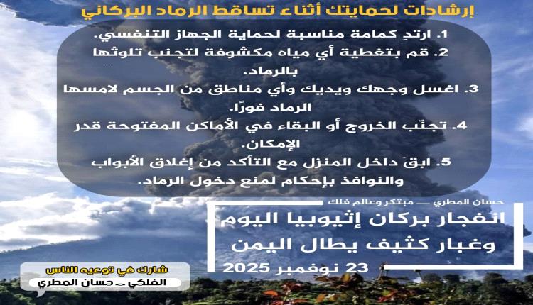 ارشادات لحمايتك أثناء تساقط الرماد البركاني 