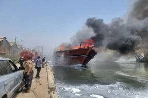 ميناء عدن يشكل لجنة تحقيق عاجلة في حادث احتراق إحدى الزعائم بميناء المعلا والتحفظ على الربان وطاقمه