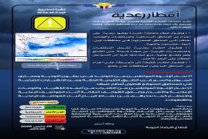 الأرصاد تحذر: استمرار حالة عدم الاستقرار الجوي مع أمطار رعدية في العديد من المحافظات 